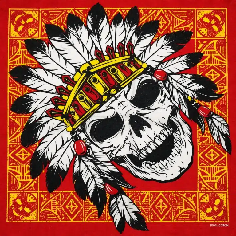 Bandana tête de mort biker - Crâne à plumes