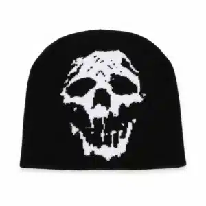 Bonnet grosse tête de mort punk - Noir blanc