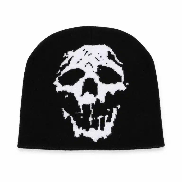 Bonnet grosse tête de mort punk - Noir blanc