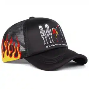 Casquette trucker squelette flamme - Noir