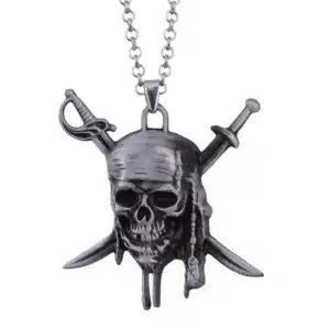 Collier tête de mort Jack Sparrow - 50 cm Gris métal