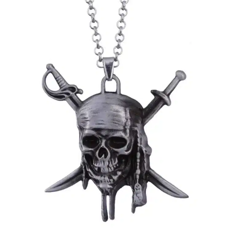 Collier tête de mort Jack Sparrow - 50 cm Gris métal