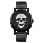 Montre tête de mort homme cuir - Argenté