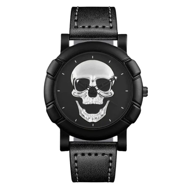 Montre tête de mort homme cuir - Argenté