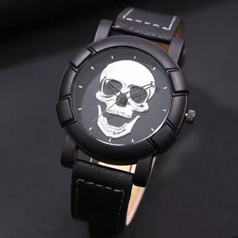 Montre tête de mort homme cuir