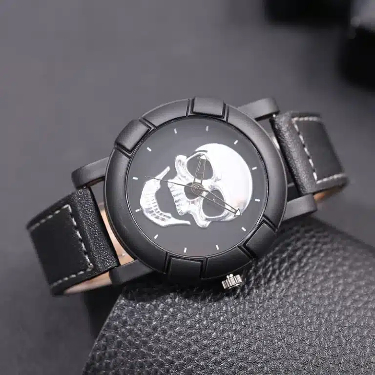Montre tête de mort homme cuir