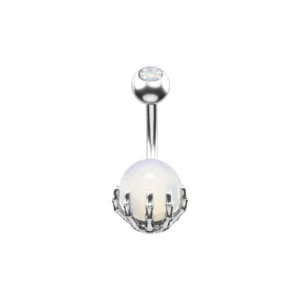 Piercing nombril main squelette - Anneaux de nombril et de cloche Boule Blanc argenté body