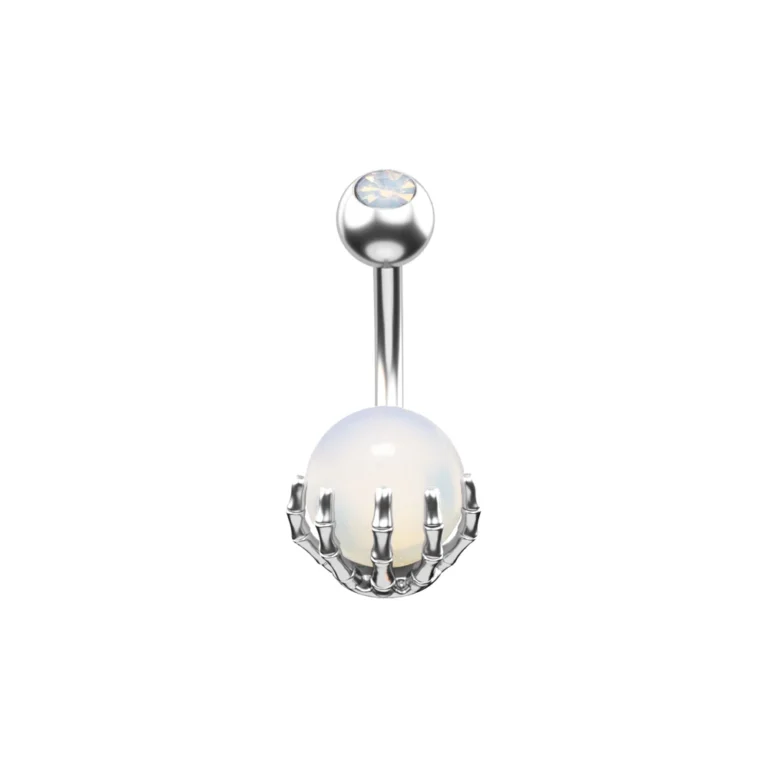 Piercing nombril main squelette - Anneaux de nombril et de cloche Boule Blanc argenté body
