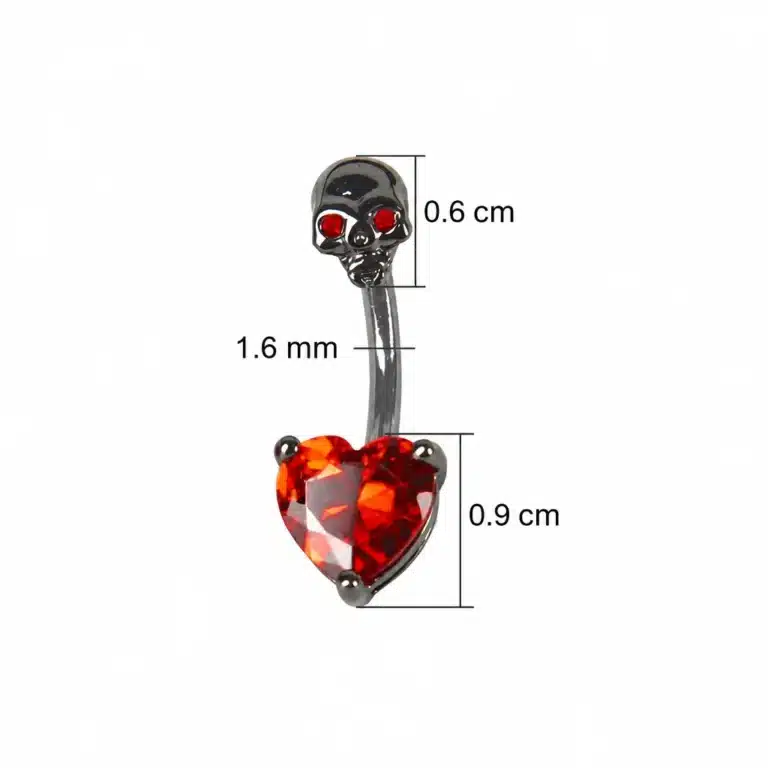 Piercing nombril tête de mort cœur