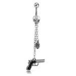 Piercing nombril tête de mort pistolet