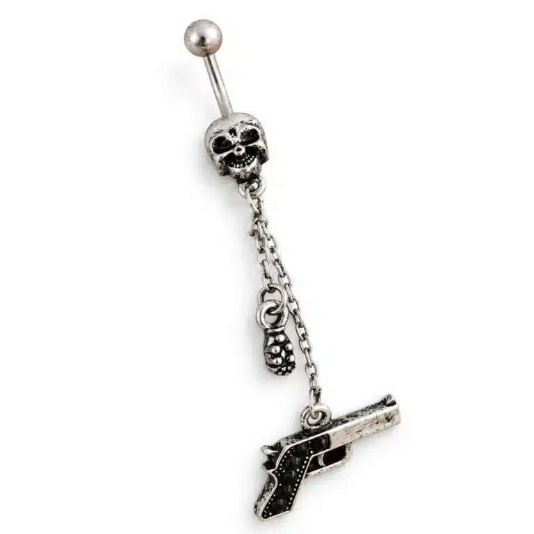 Piercing nombril tête de mort pistolet - Crâne pistolet