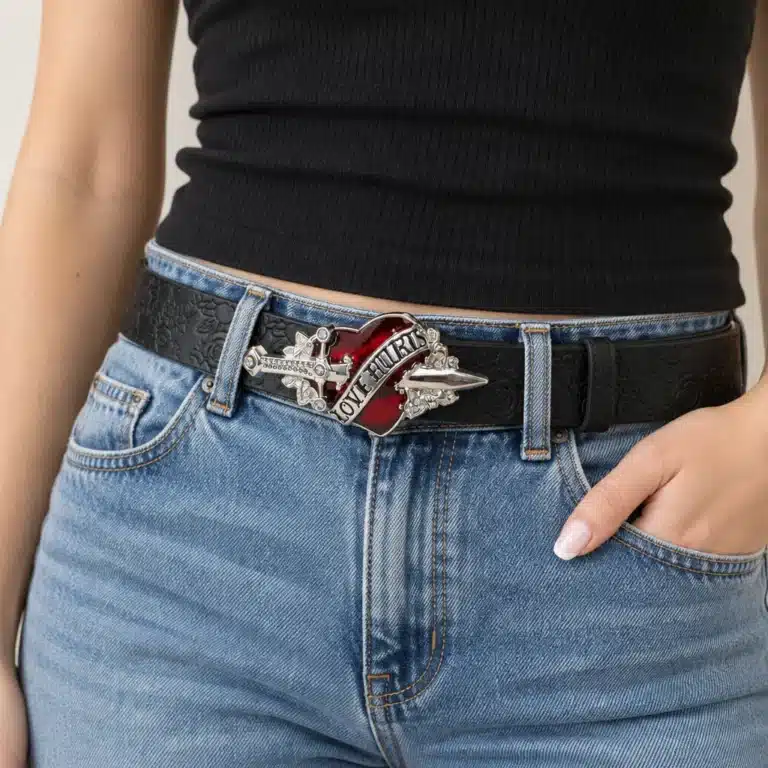 Ceinture coeur rouge cuir