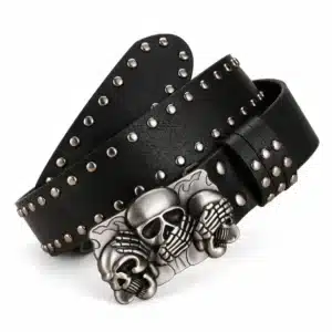 Ceinture noir cloutée tête de mort - noir 105 CM