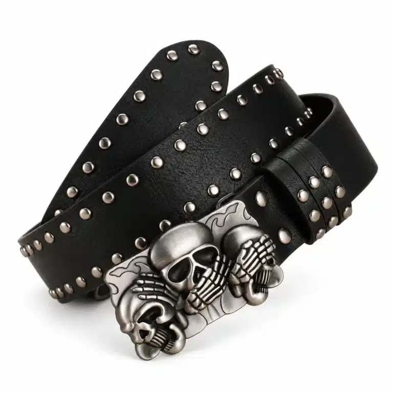 Ceinture noir cloutée tête de mort - noir 105 CM
