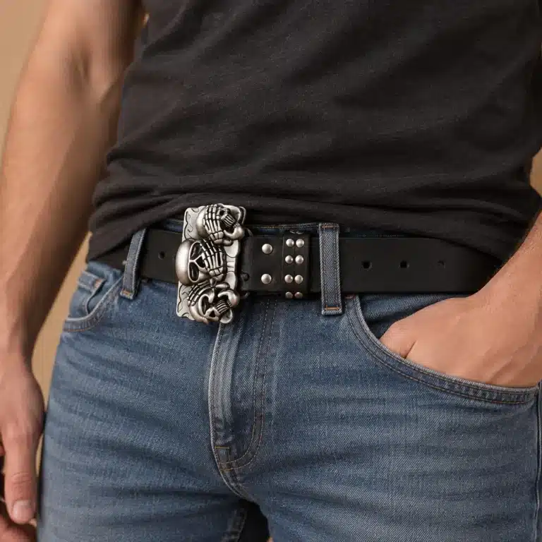 Ceinture noir cloutée tête de mort