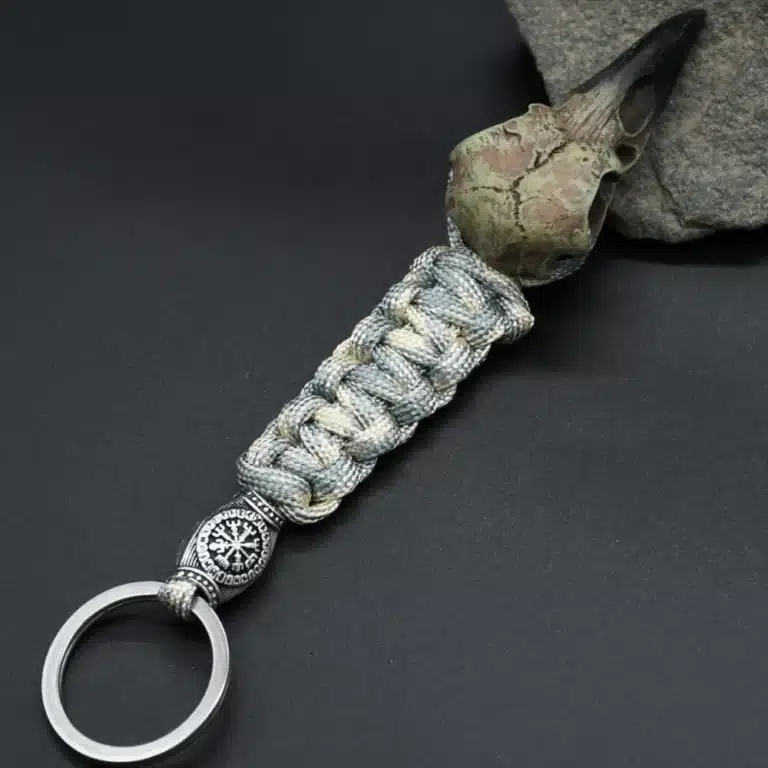 Porte-clé crâne aigle paracorde - Gris blanc