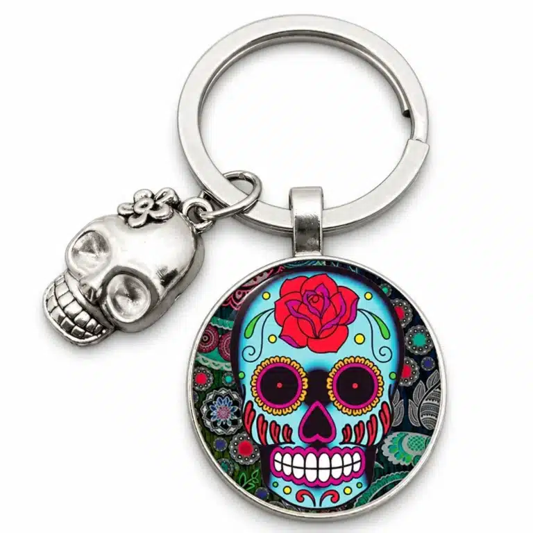 Porte-clé tête de mort calavera - Turquoise rose