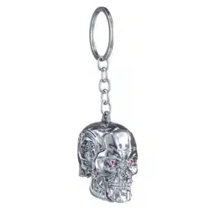Porte clé tête style terminator - Gris brillant
