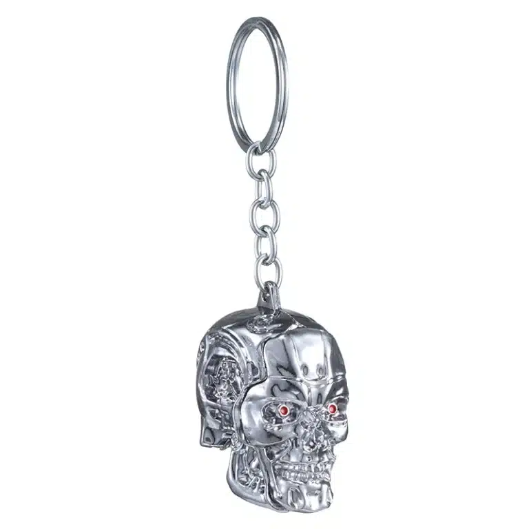 Porte clé tête style terminator - Gris brillant