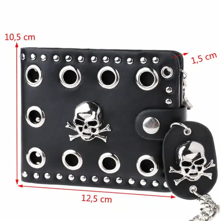 Portefeuille punk tête de mort clouté